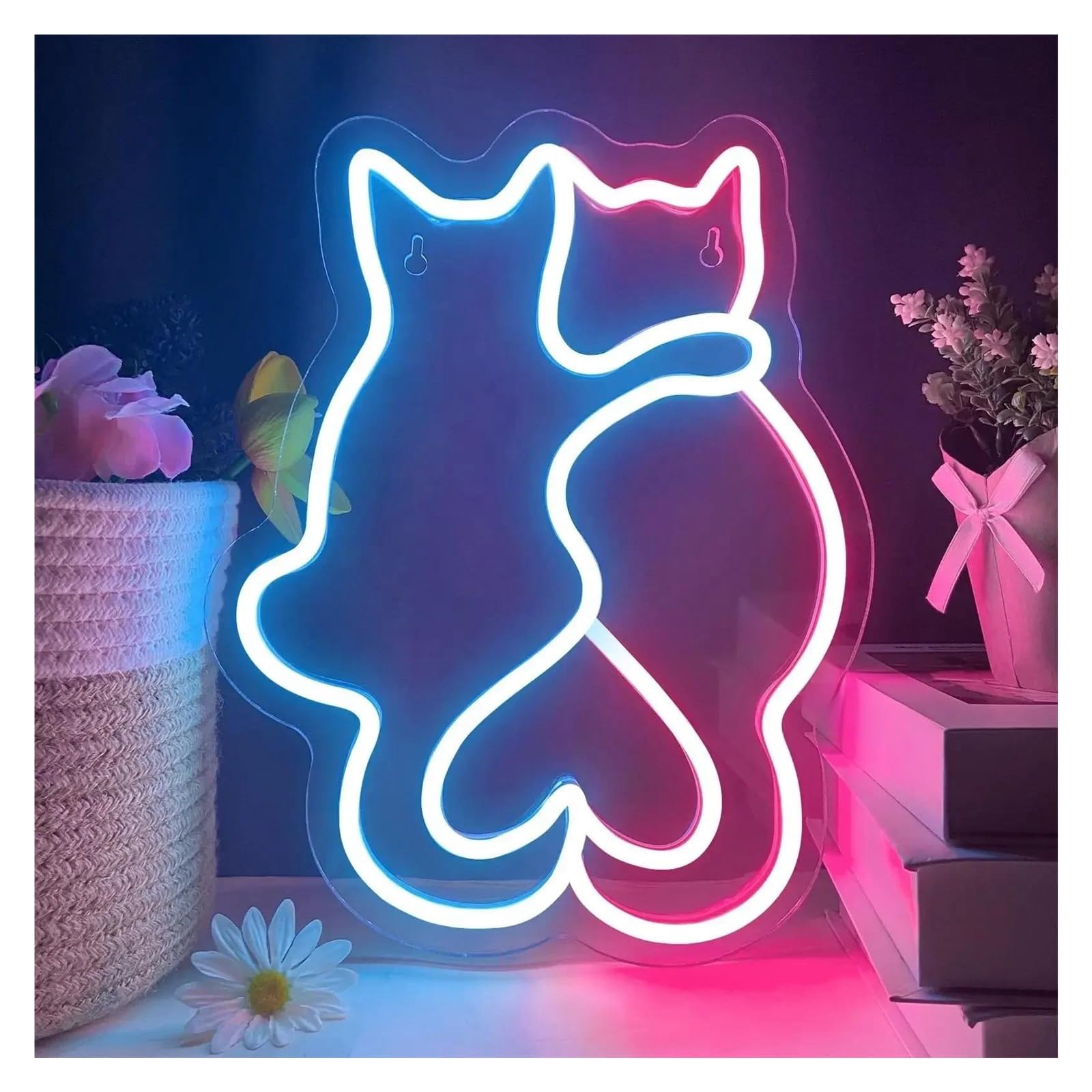 Luz de Diseño de Digital Letrero De Neón De Dos Gatos Decoración De Pared Luz LED Regulable USB Para Niños Dormitorio Sala De Estar Fiesta Bar Sala De Juegos 27cmx35cm