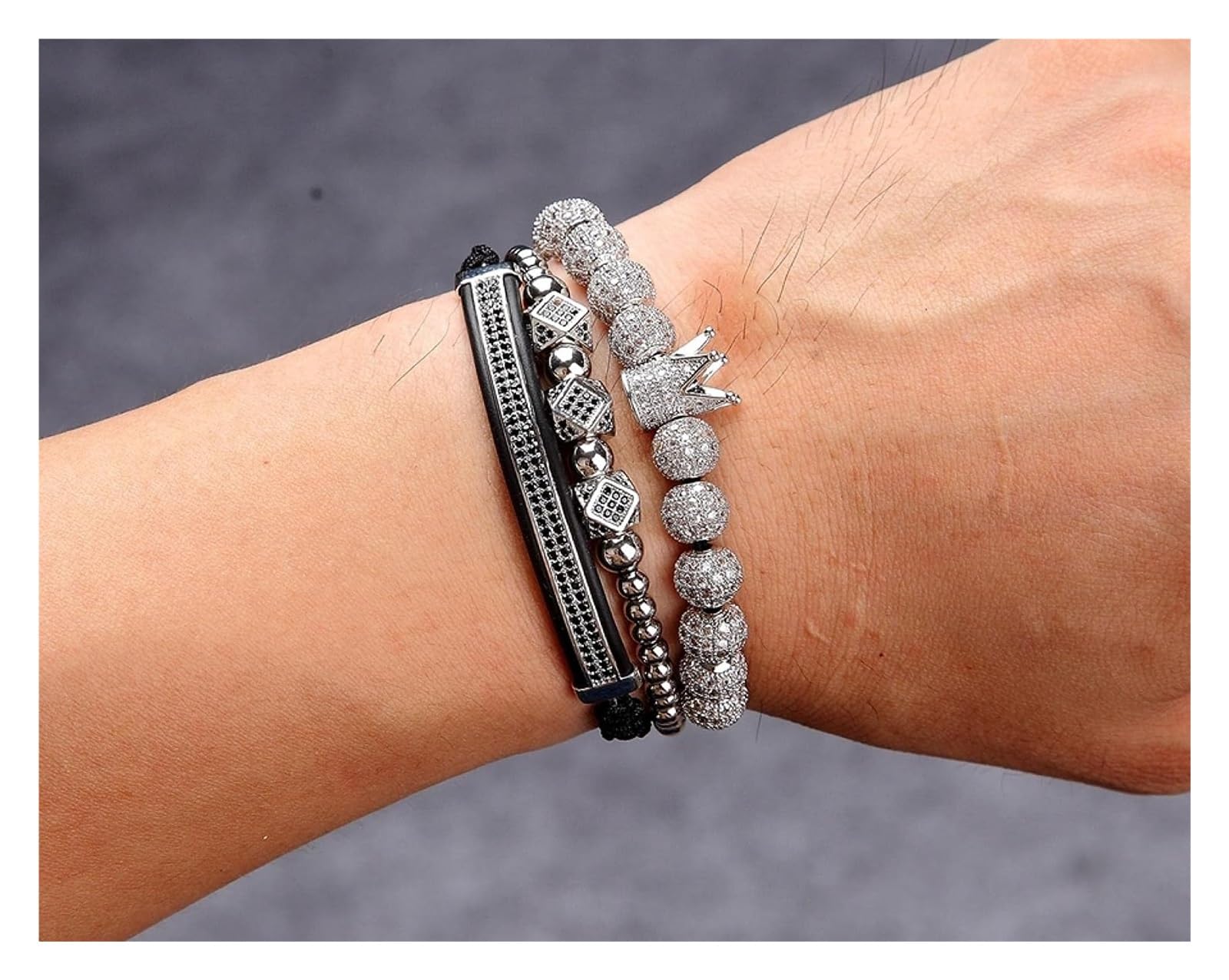 JCAKES Bracciali con perline Bracciali Gioielli Ragazze Intreccio Braccialetto di perline fatto a mano Zirconia Pavimentato Bend Bar Charm Corda Gioielli Regalo for uomo Donna Delicato