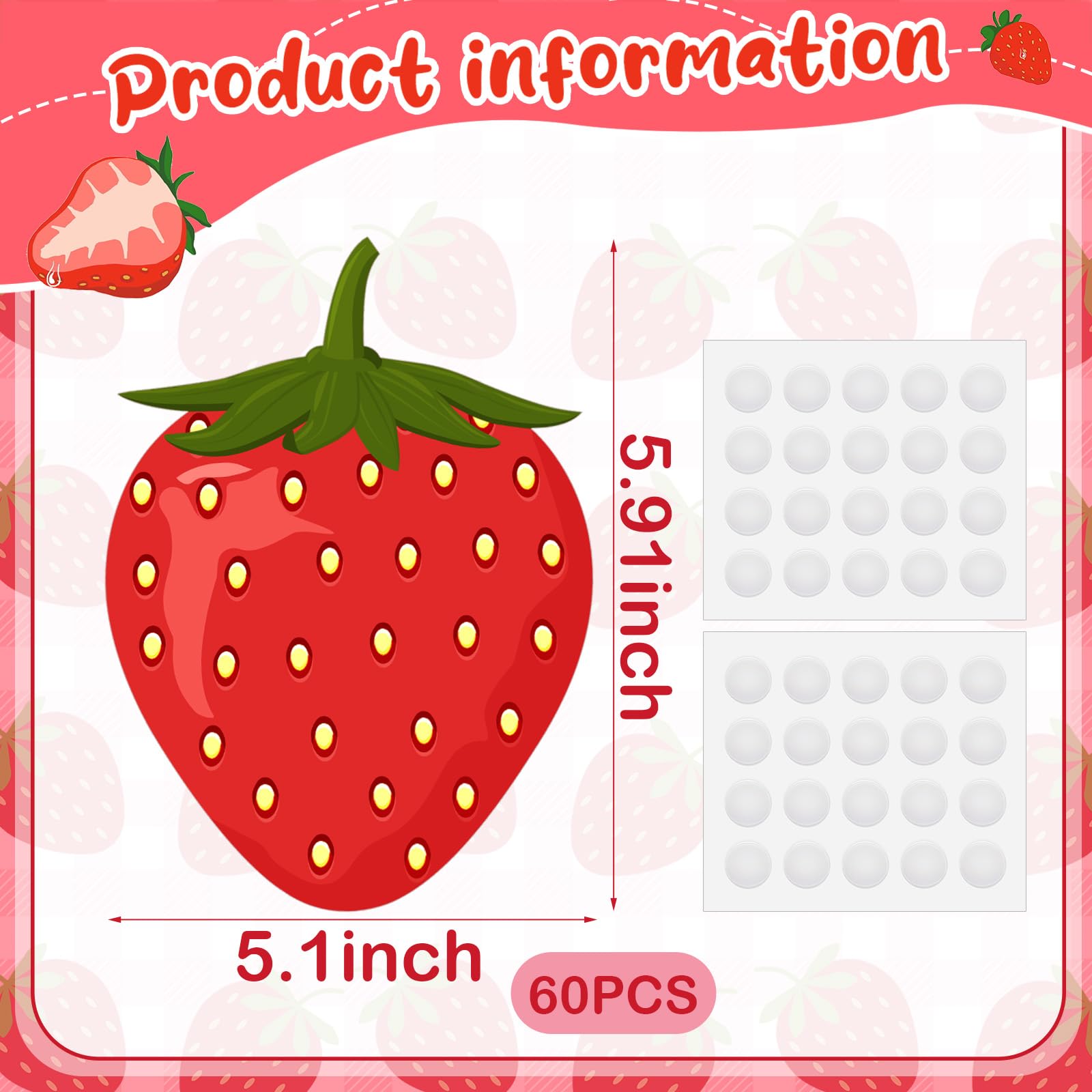 Lewtemi 60 Pcs 5.9 x 5.1 Inch Sweet Strawberry Decorations - Strawberry Party Cutouts & Centerpieces for Summer Fruit Theme Parties & Baby Showers