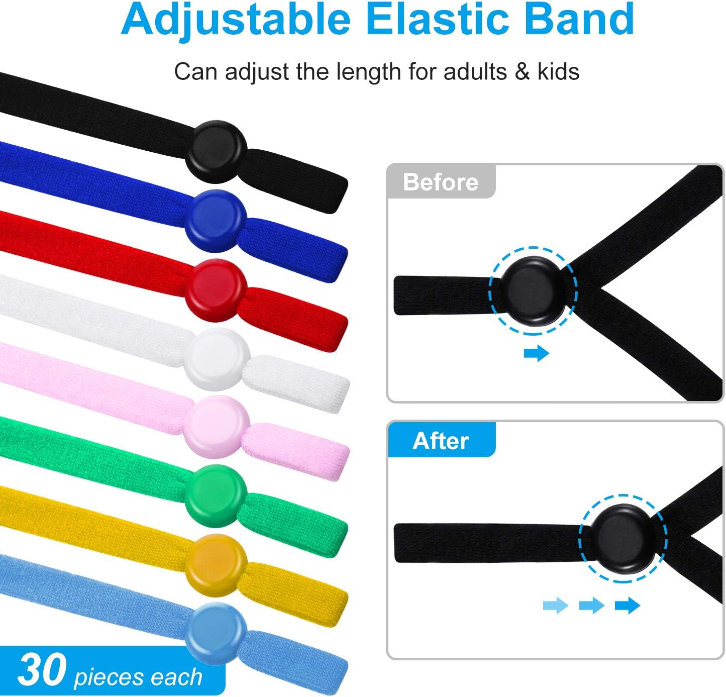 240 Pieces Mask Elastic for Face Mask Ear Loops Ear Hook Strap Elastic Adjustment Buckle Reducing Pressure Ear Extender Anti-Tightening DIY Making Accessories (Multicolor)