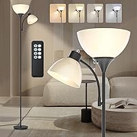 GERGO LED Torchiere Floor Lamp, 2100LM Super Bright 11W+7W Dimmable 3000K-6000K, Remote Control Gooseneck for Living Room Bedroom, Matte Black