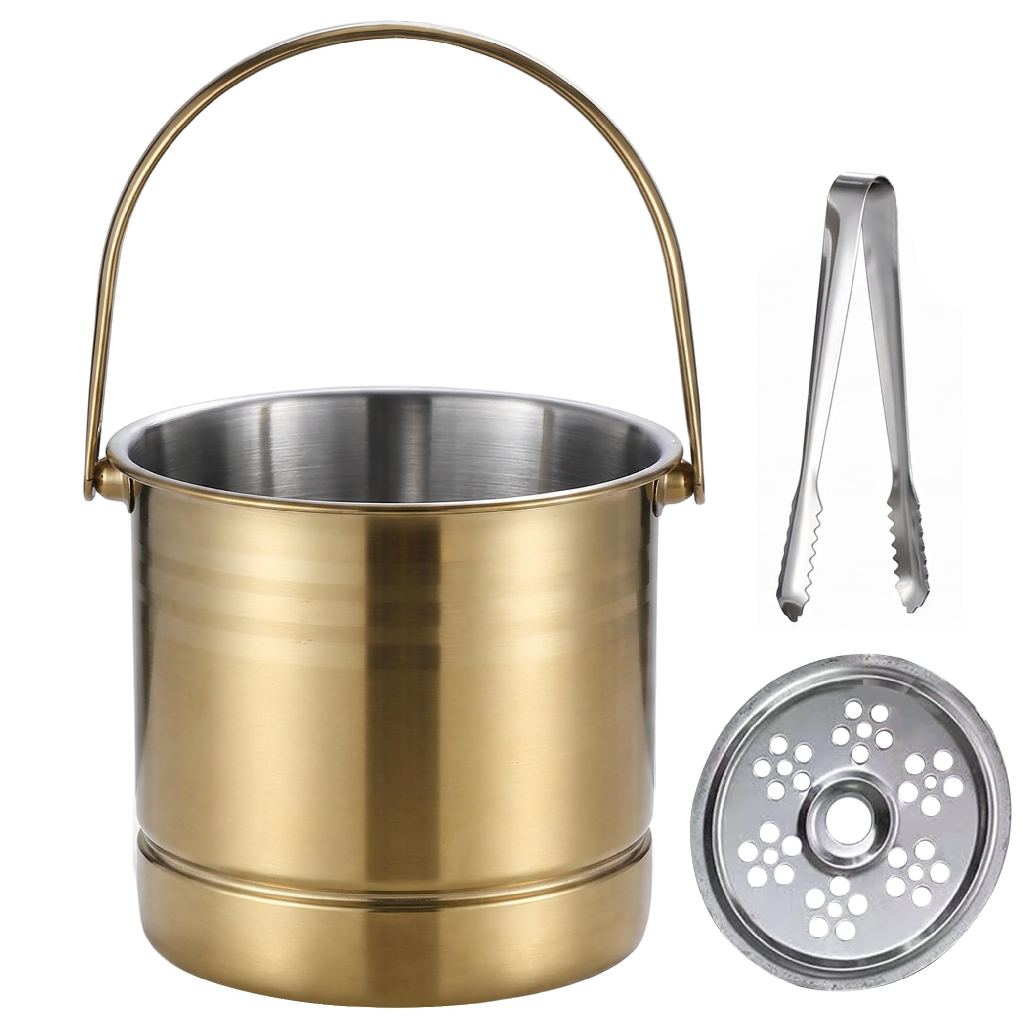Monetais Wine Bucket, 1.6L Heavy-duty Stainless Steel Ice Bucket with Removable Filter & Ice Tongs, Champagne Wine Chiller - Gold chiller