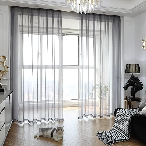 Cortinas traslúcidas para ventanas de 72 pulgadas de largo, 42 pulgadas de ancho, juego de 2 paneles de cortinas semitransparentes, bolsillo para