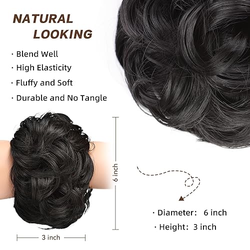 Miniatura 4 de HAIRCUBE 1 pieza de cabello desordenado de moño desordenado para mujer, extensiones de cabello sintético grueso y recogido para coleta (marrón