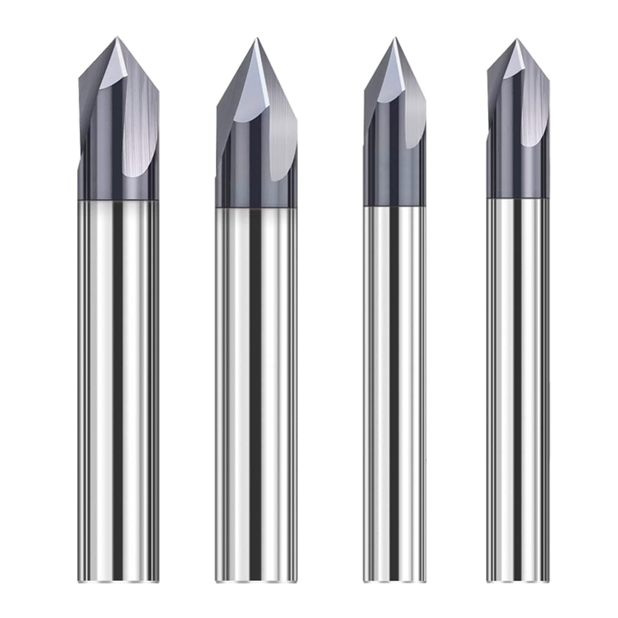 4 Stück Fasenfräser Gravierfräser: 3 Flöten Fasenfräser mit 4 mm/6 mm (60 grad und 90 grad) Schaft V Nutfräser CNC-Fräser-Set für Werkzeugmaschinen und Anfasen