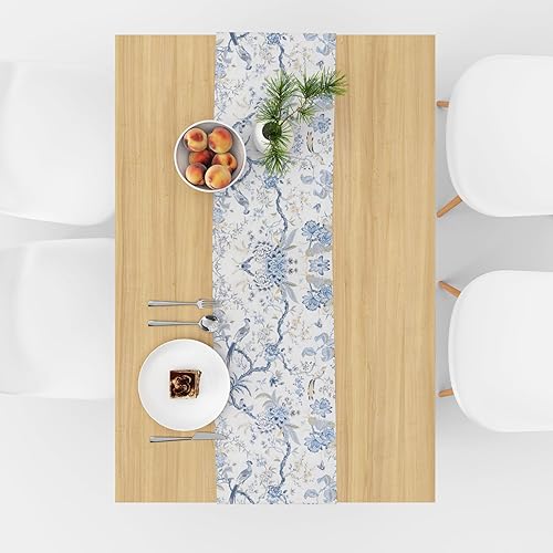 Miniatura 4 de Snycler Chinoiserie Camino de mesa amarillo y blanco con flores de otoño, diseño moderno y elegante con pompones, centro de mesa geométrico,