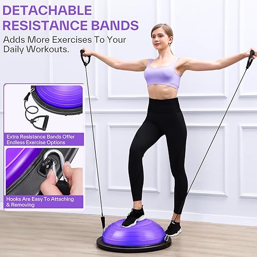 Miniatura 3 de Sportneer Entrenador de balón de equilibrio  Pelota de ejercicio antideslizante de media yoga con bandas de resistencia y bomba para estabilidad,