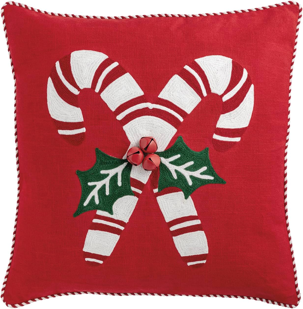 Mud Pie Christmas Candy Cane Whimsy Embroidered Pillow