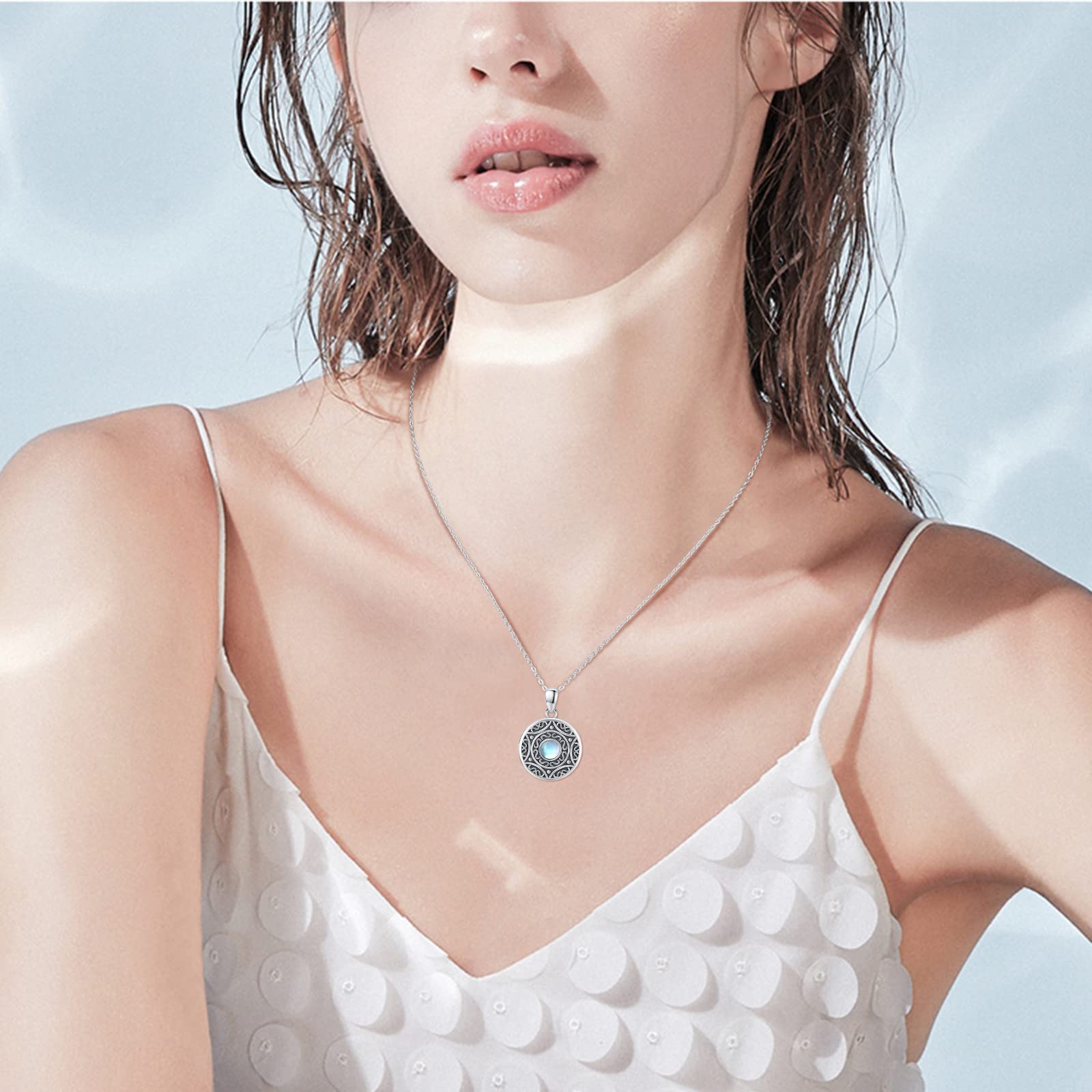 MEDWISE Medallón cadena de plata de ley 925 personalizada foto colgante foto piedra lunar medallón amuleto para abrir imágenes medallón con foto piedra lunar joyas para mujeres hombres hijos regalos