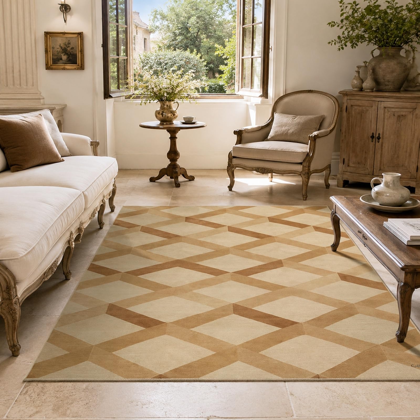 Tapis de chambre moderne géométrique 120x200 cm résistant à poils ras