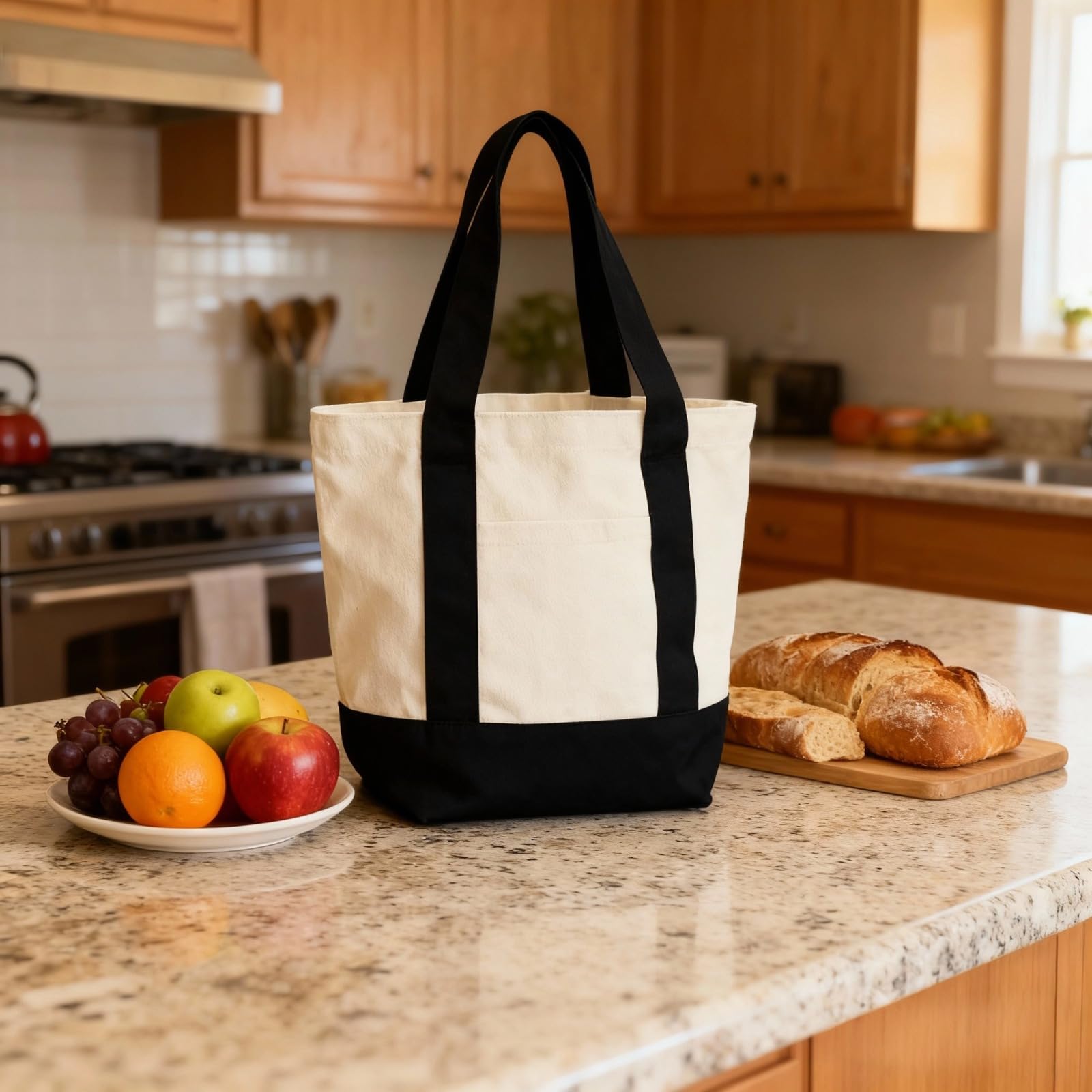 Bolsas de lona de 4 piezas, multicolor, bolsa de compras resistente con costuras reforzadas, plegable y portátil, 12.9 x 11 x 5.9 pulgadas, para bricolaje, comestibles, viajes