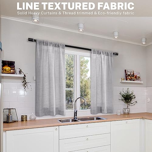 Miniatura 5 de Cortinas semitransparentes con textura de lino para ventana de cocina de 24 pulgadas de largo, con bolsillo para barra, cortinas para cafetería,