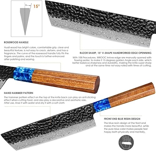 Miniatura 6 de Kuwata Nakiri Cuchillo de chef, cuchillo de cocina de Damasco de 7 pulgadas, cuchillo de cocina profesional japonés VG-10 de acero inoxidable