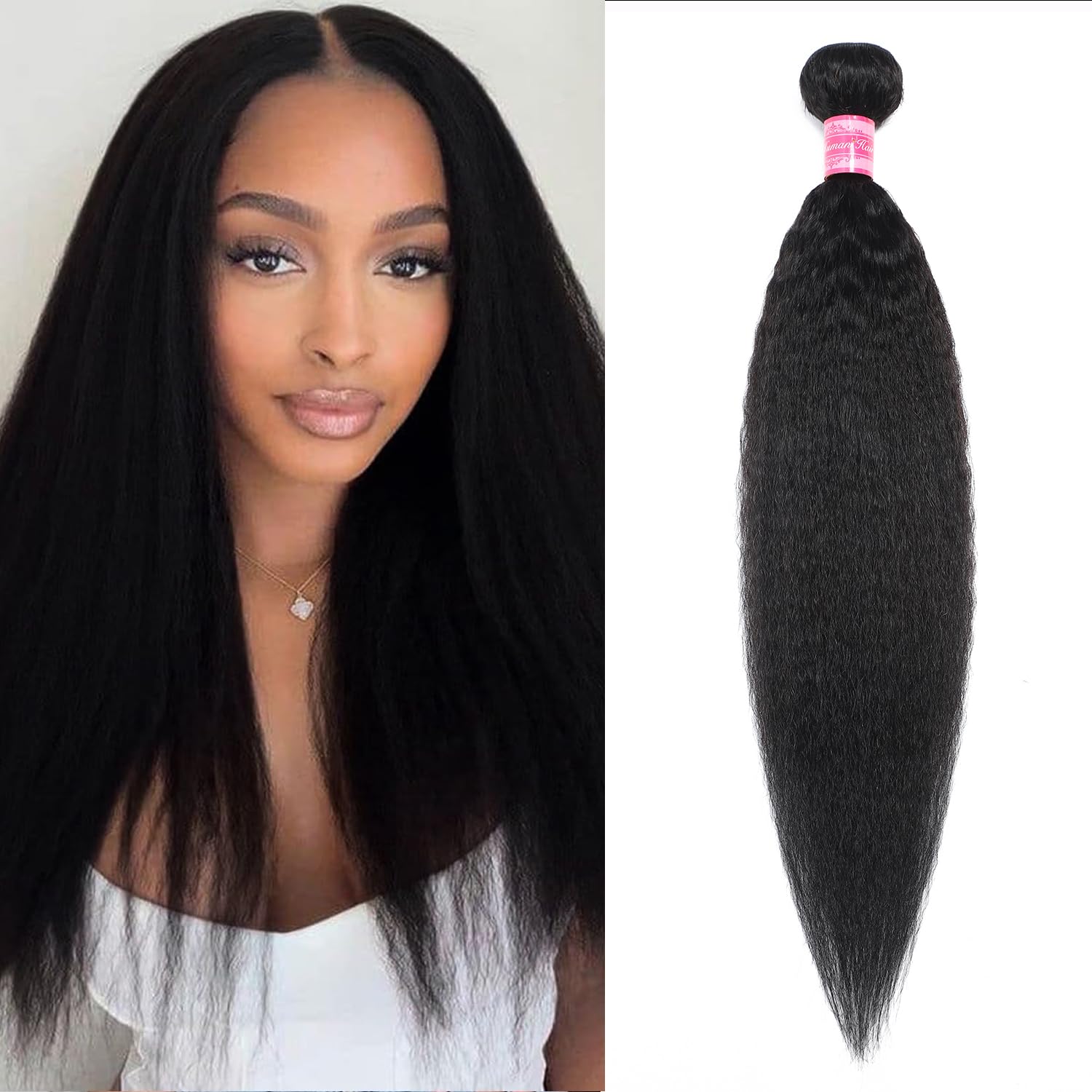12A Kinky Straight Bundles Human Hair 18 Inch Yaki Straight Human Hair Bundles 1 Bundle 100% Unprocessed Brazilian Virgin Human Bundles for Black Women Natural Black Hair Extension