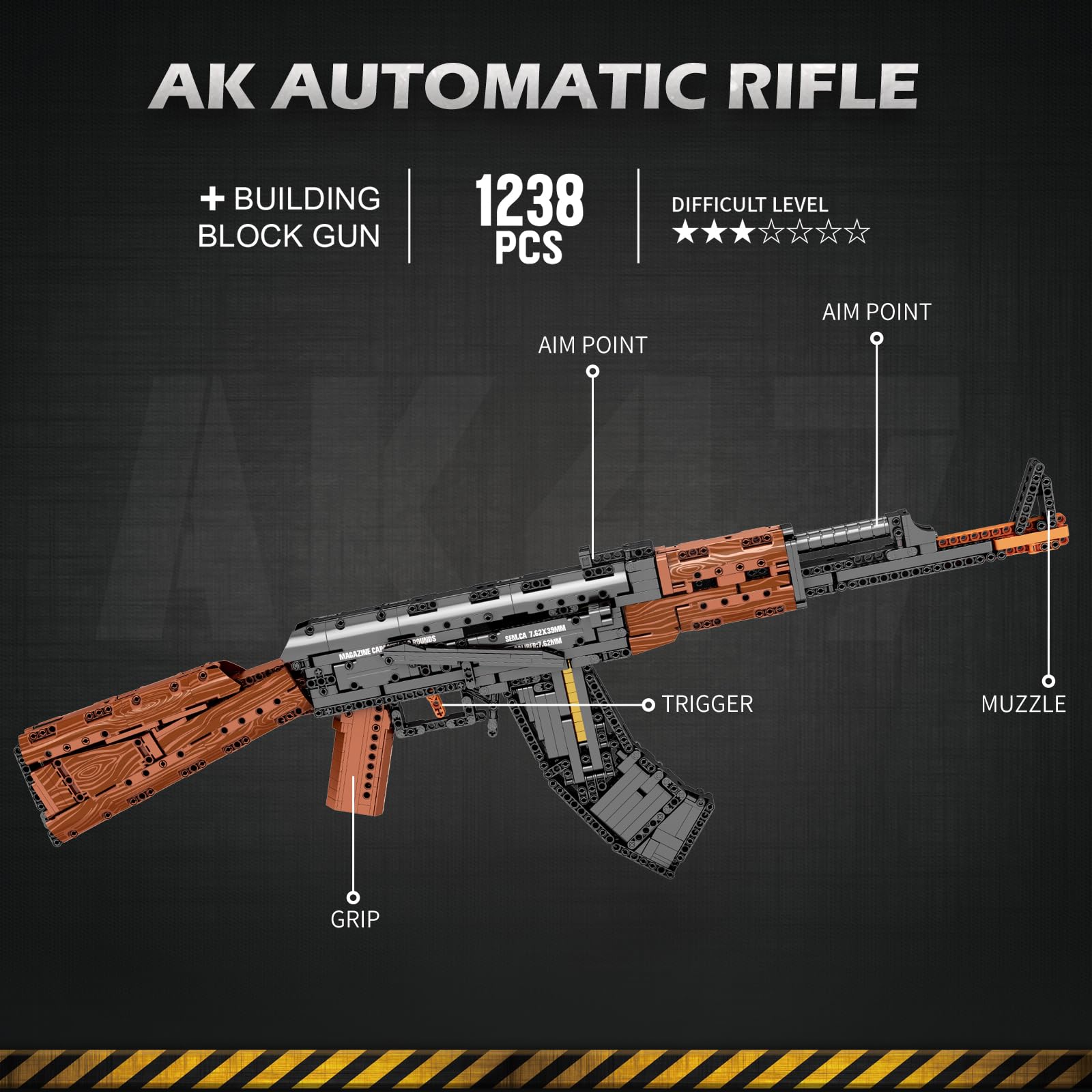 Reobrix Maqueta AK-47 para Adultos, Modelo de Fusil de Asalto en Bloques1:1