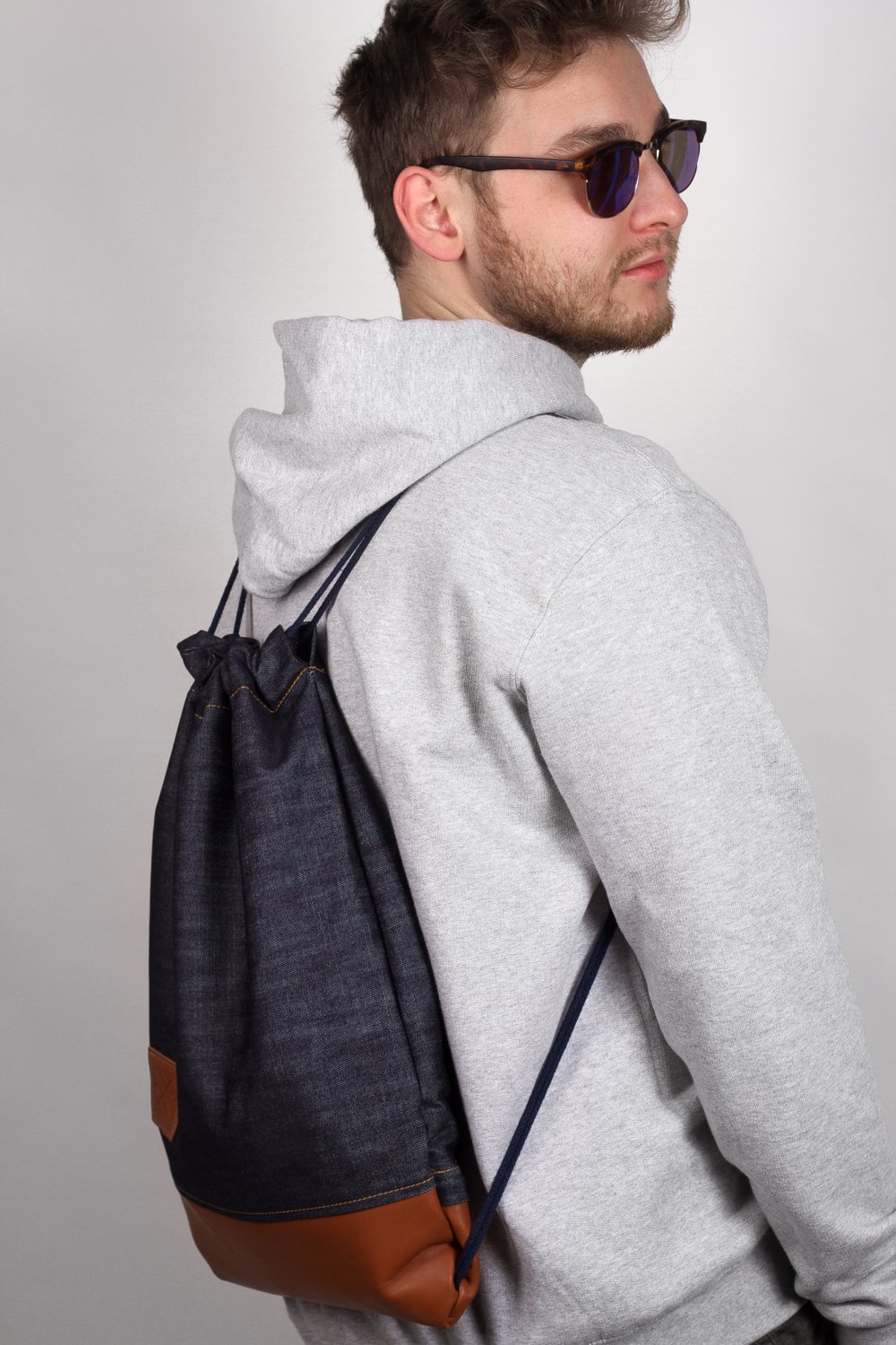 Manufaktur13 Denim Sports Bags – dżinsy worki gimnastyczne, plecaki, torby gimnastyczne, plecaki, torby sportowe, torby jutowe, torba (M13) niebieski Denim Leather