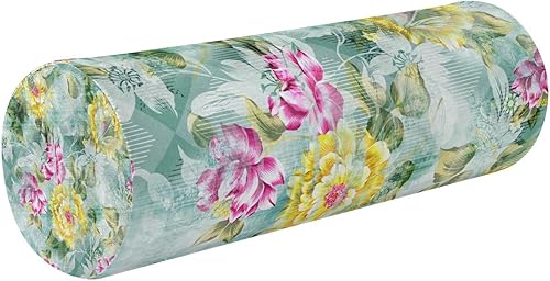 Abstract Flower Watercolor Green Bolster Pillow Bamboo Neck Roll Pillow Support Decorative Round Pillow Covers for Lumbar Support Pillow Sleep