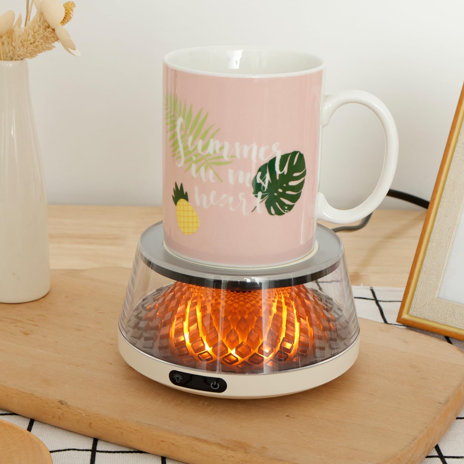 KTZCTPCA Creative Volcano Coffee Mug Warmer, 4 Temp Settings Coffee Cup Warmer, Ceramic Cup Glass Cup Volcano Warmer Mug Heater, Electric Beverage Warmer, Coffee Warmer Plate for Tea Milk (White)