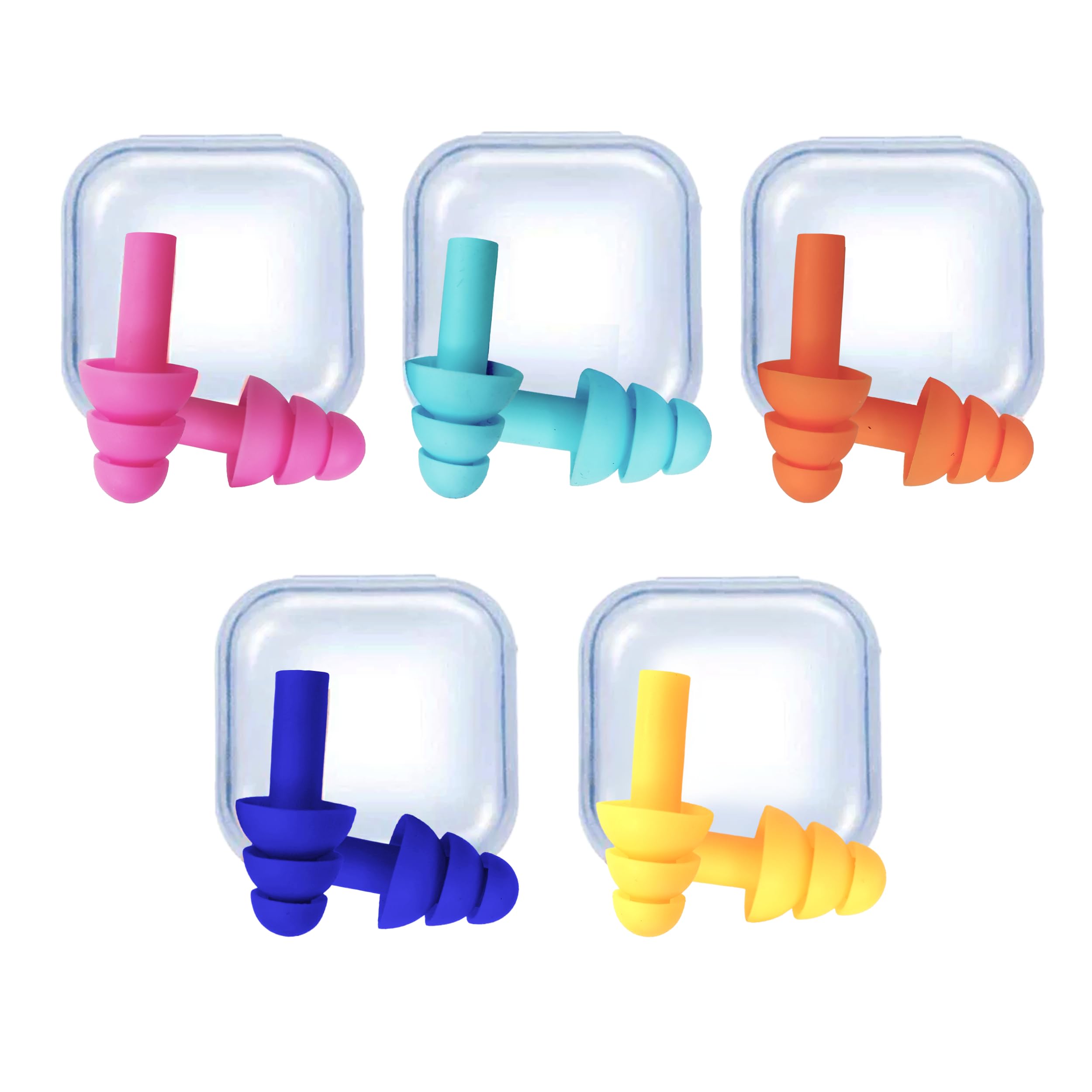 Soft Silicone Noise Reduction Ear Plugs for Sleeping, Meditation, Swimming. Reusable Earmuffs for Travel and Flight (Pack of 5 Pairs) Assorted