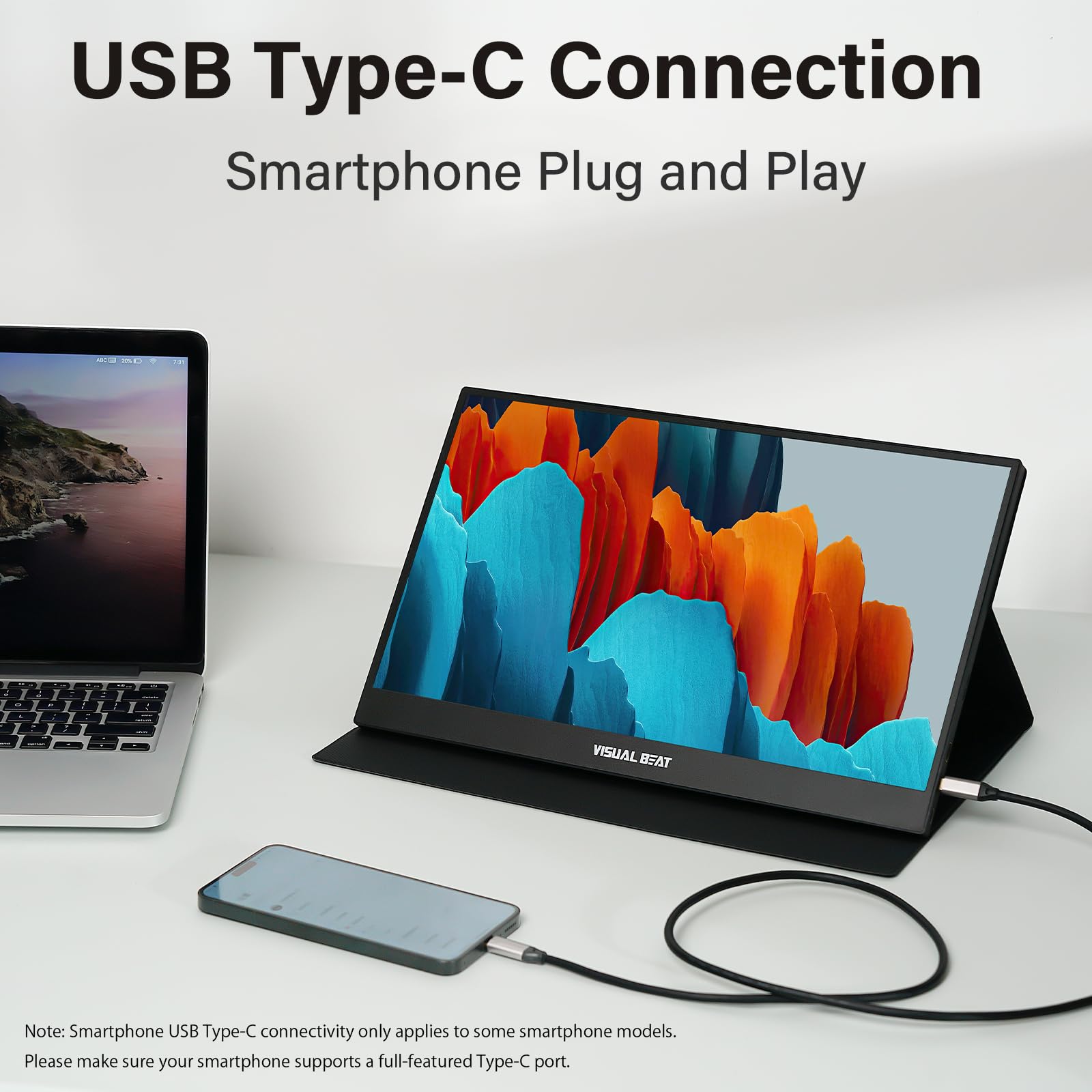 Amazon.com: Visual Beat Portable Monitor 15.6'' 1080P FHD USB-C