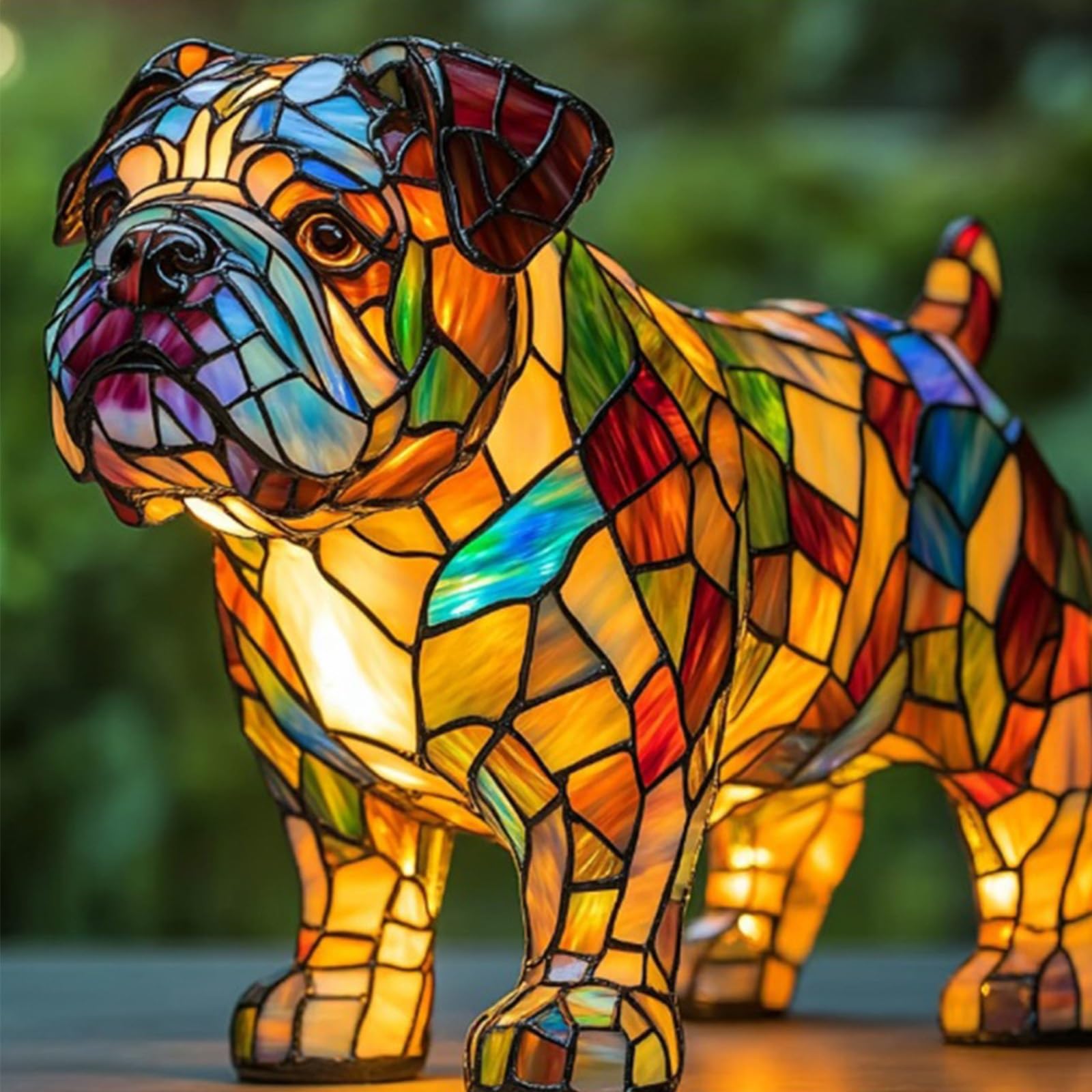 HOPASRISEE Tiffany Cat Lamp, Mosaic Cat Lamp, LED Lamps Corgi/Pug/ - Handmade Resin Bedside Lamps, Home Decor for Bedroom Lighting for Cats and Dog Lovers [Energy Class A](P)