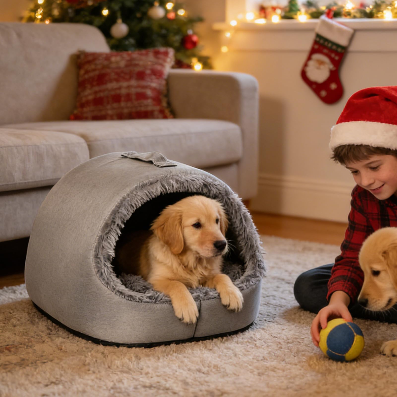 Cuccia per gatti coperta con maniglia, calda, invernale, morbida e confortevole | Grotta per gatti coperta per animali domestici, dormitorio, appartamento, soggiorno, balcone