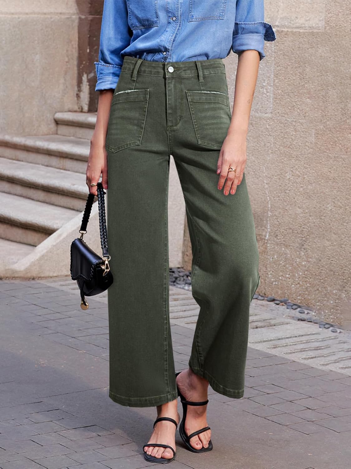 Sidefeel Women’s Wide Leg Jeans High Waisted Stretchy Jeans Straight Leg Loose Fit Zimbaplatinum Ankle Denim Pants