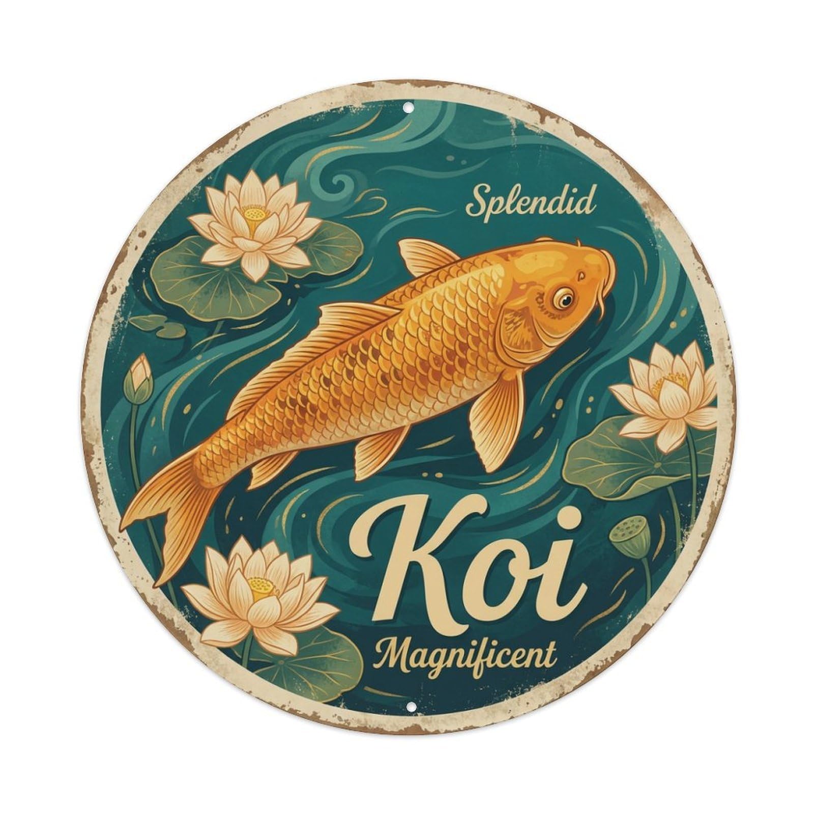 Metal Tin Sign Koi Fish Magnificent Grand Japanese Vintage