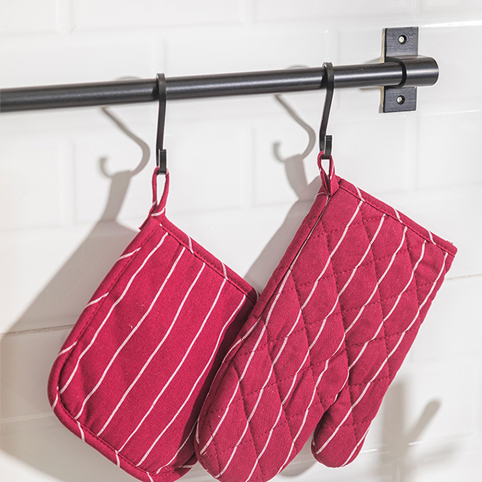 Juego de 4 guantes de horno y soportes para ollas, resistentes al calor, con agarradera, guantes de microondas resistentes al calor, seguros para hornear, cocinar, barbacoa (rojo)