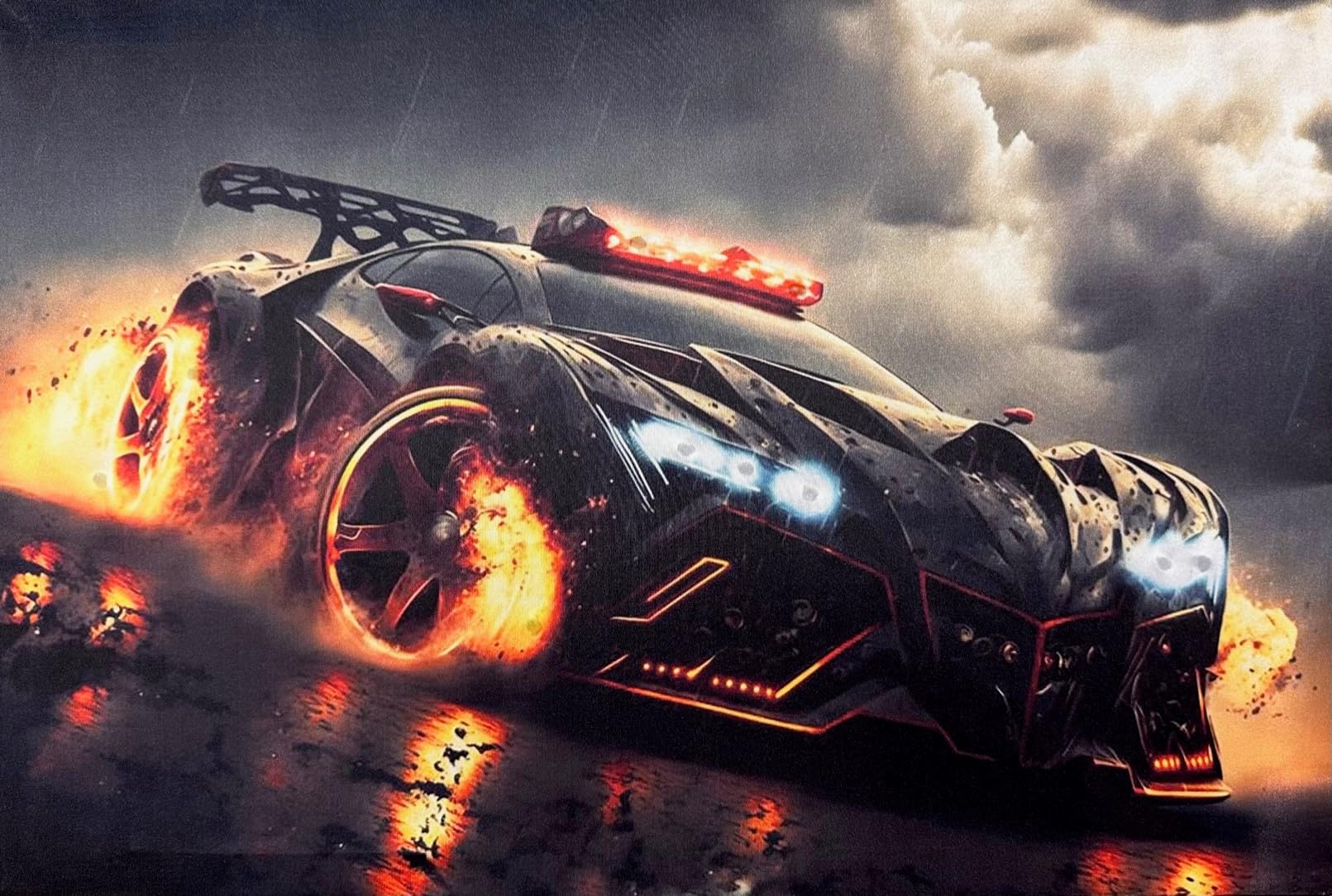 Samarkand - Lights LED-Bild mit Beleuchtung LED- Bilder Leinwandbild 65 x 45 cm Leuchtbild FANTASY CAR/FIRE