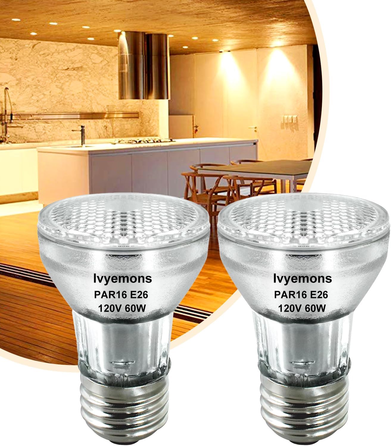 PAR16 Light Bulb - 2 Pack PAR16 Halogen Bulb 60W 120V E26 Base Warm White 2800k, Long Lasting PAR16 Flood Bulb Dimmable, Halogen PAR16 Bulb 60W for Range Hood Lights,Ceiling Fan,Table Light