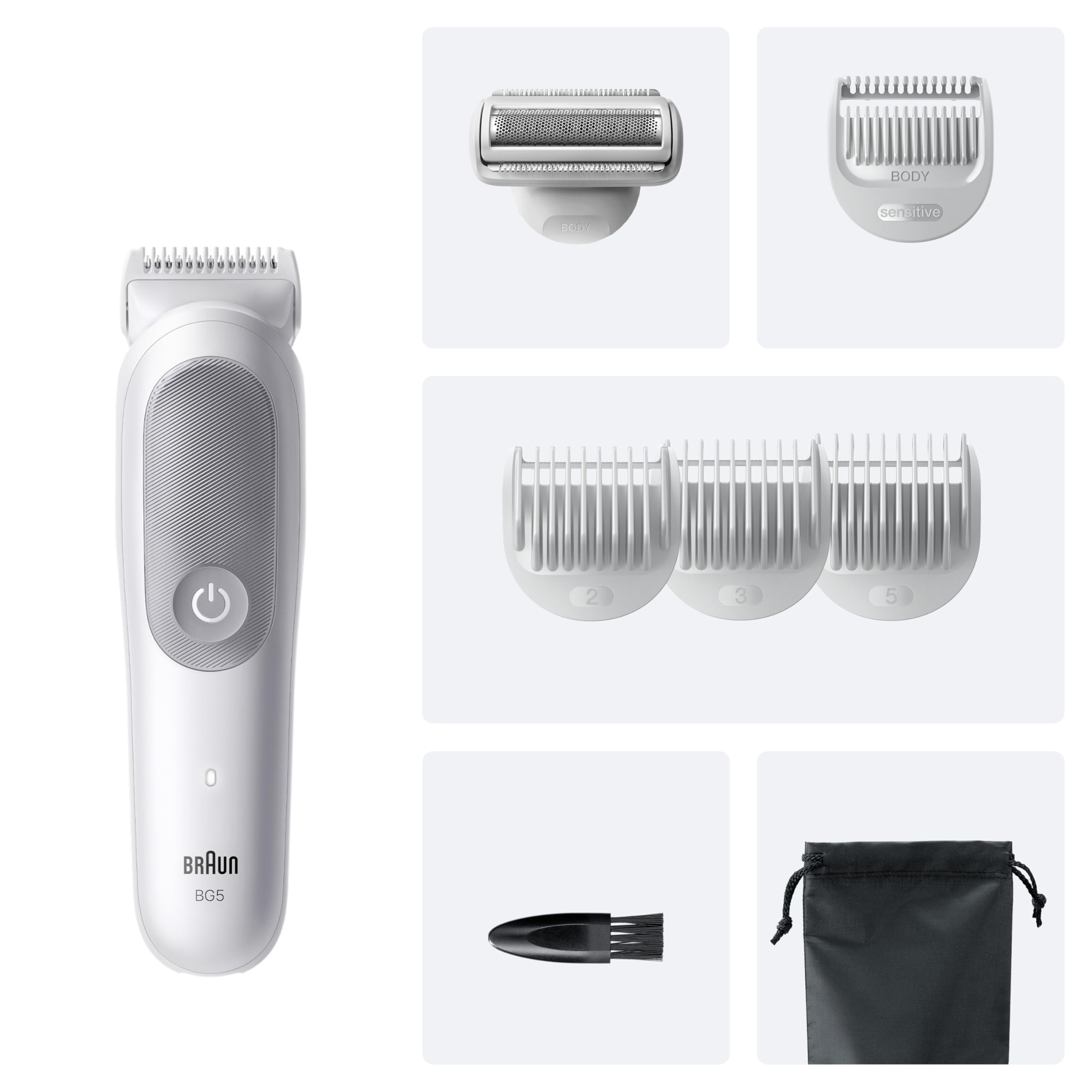Braun Series 5 Bodygroomer BG5555, Elektrischer Körperrasierer Herren, Kabelloser Trimmer Intimbereich, 100 Min Akku, Wasserdicht, Grau
