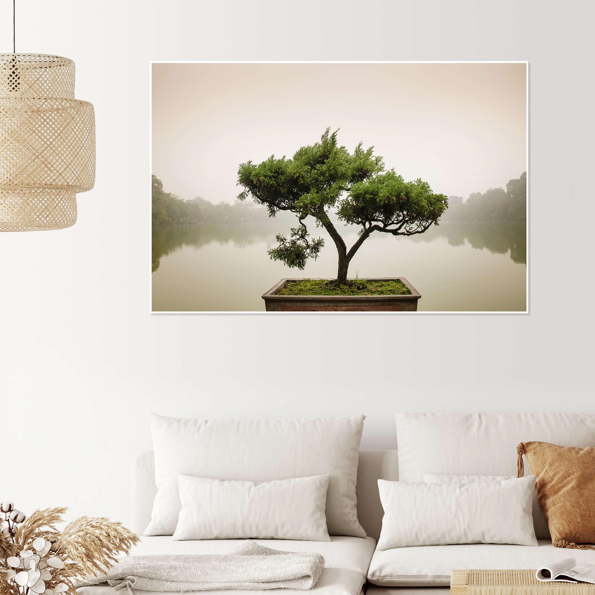 Drzewko bonsai w ogrodzie Zen Plakat