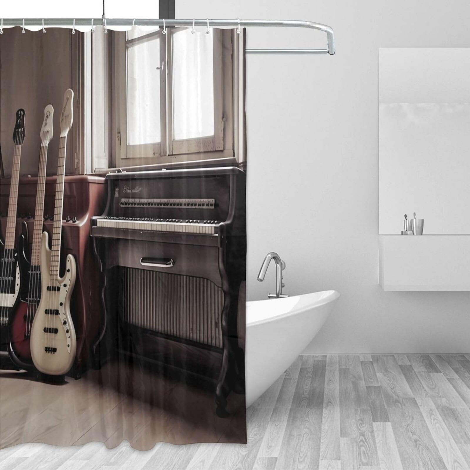 Rideau de douche étanche guitare basse décoration salle de bain originale 183x183 cm