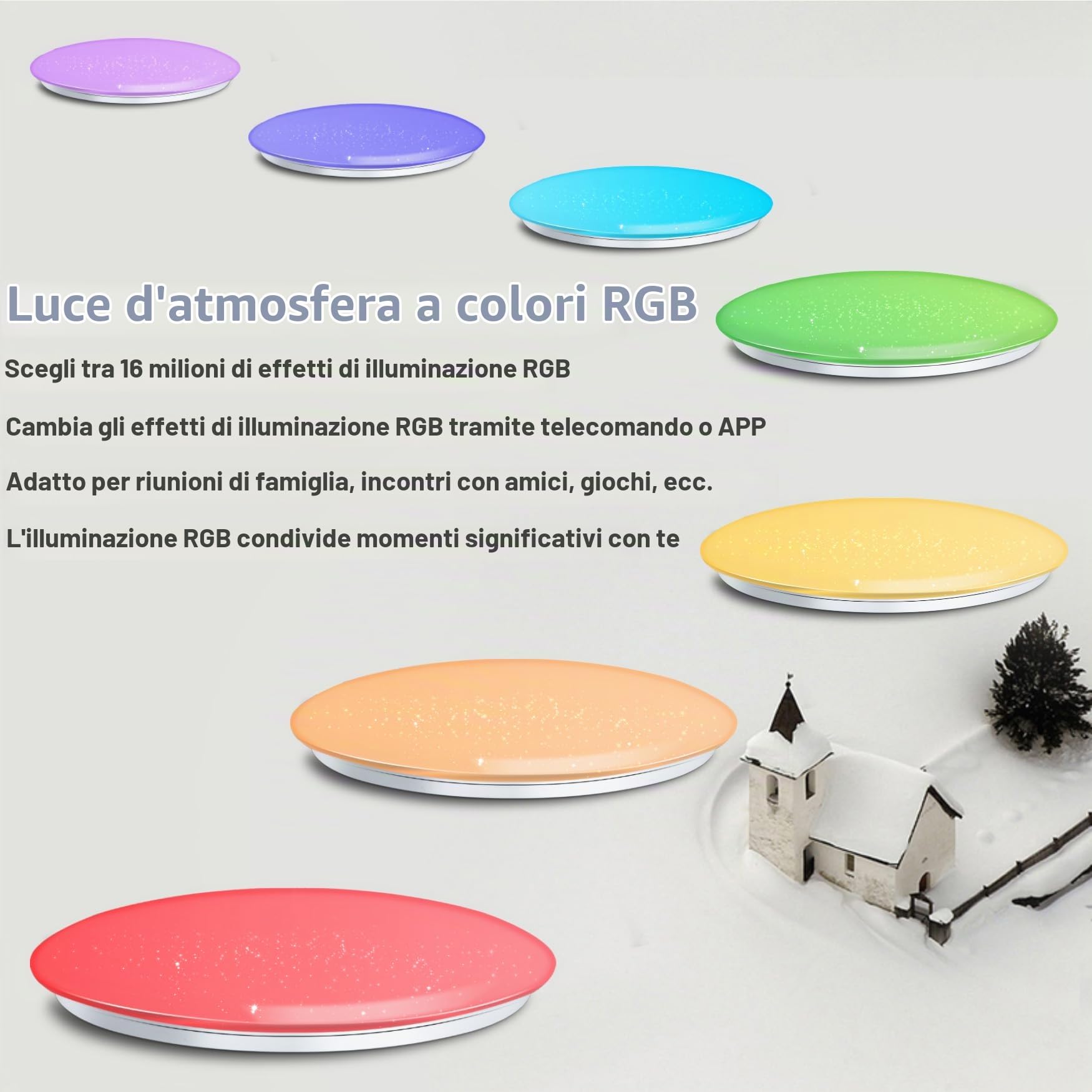 YY Plafoniera musicale LED con altoparlante Bluetooth Φ50cm 55W controllo vocale e APP Compatibile con Alexa/Google Home Cambio colore RGB Regolazione colore dimmerabile con telecomando
