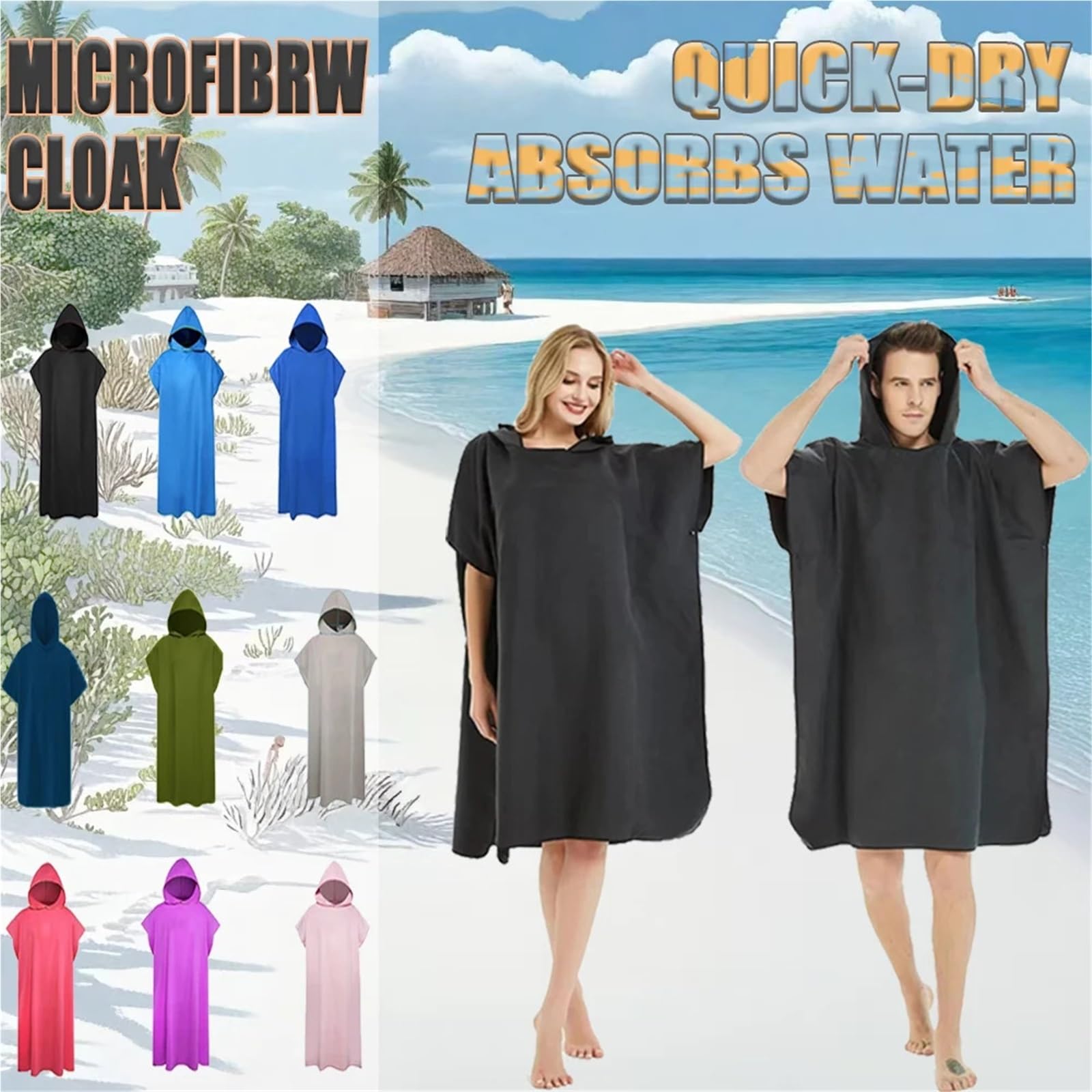 Toalla de Playa, Poncho de Surf, Toalla de Secado rápido, Sudadera con Capucha, Gran absorción de Agua, Microfibra, Bata de Playa de Repuesto(Pink)