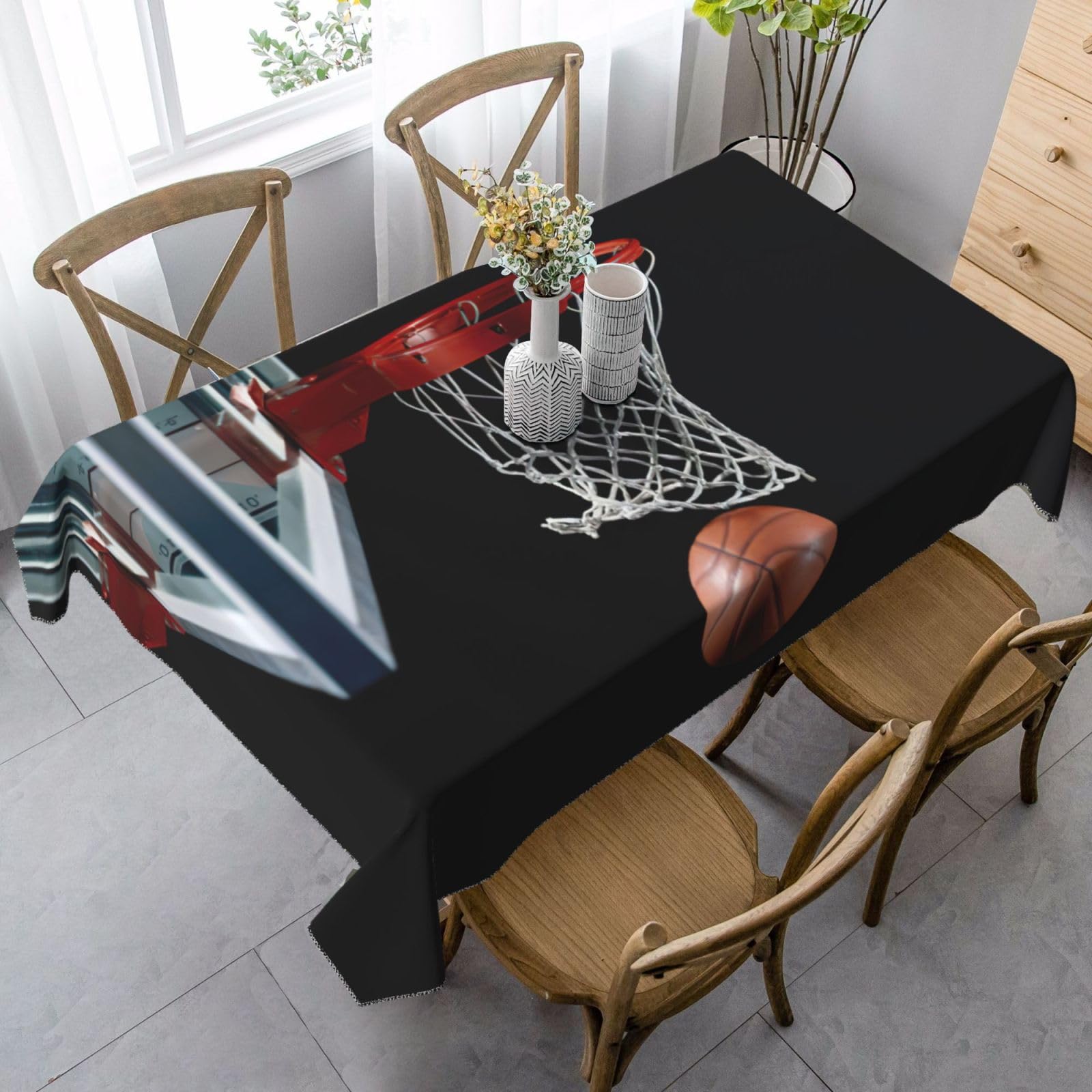 yagDAA Basketball Print Rectangle Tablecloth Table Cover Indoor Outdoor Dining Room Kitchen Table Cloth 140x90cm