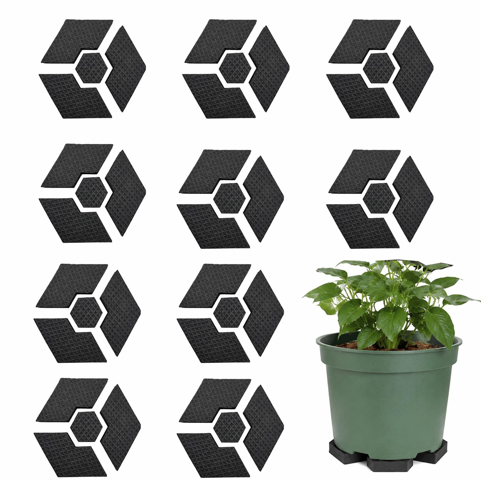 Admygo 40 Pcs Invisible Plant Pot Feet, Non-Slip Stackable Hexagon Pot Risers, Anti-Slip Planter Feet for Indoor & Outdoor, Elevate Flower Pots to Protect Floors & Improve Drainage, Black
