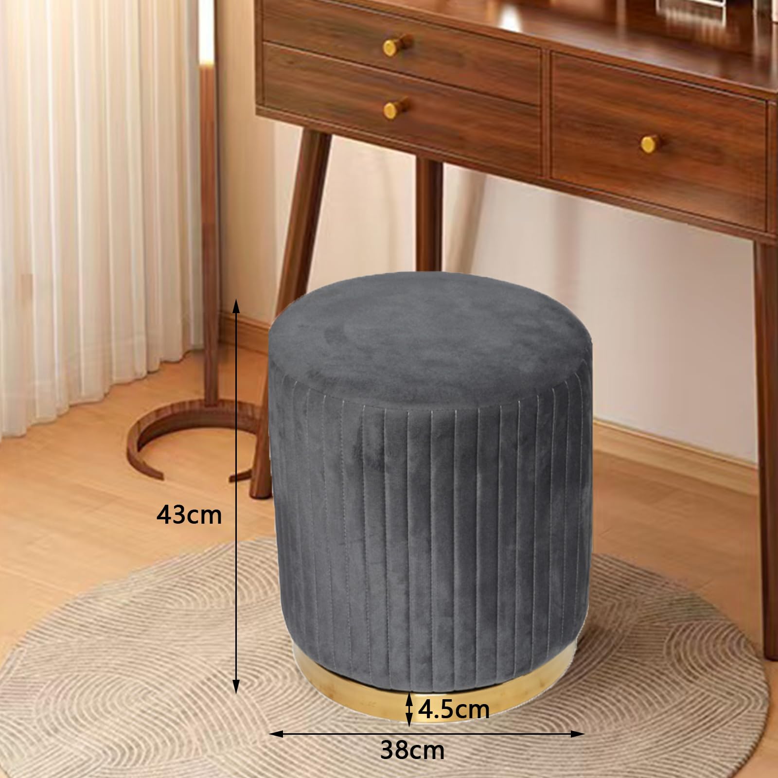 Sedia da trucco, girevole a 360°, per divano, trucco, trucco, in velluto, per trucco, sgabello da scrivania e ufficio, ideale come sedia da toeletta (grigio1)