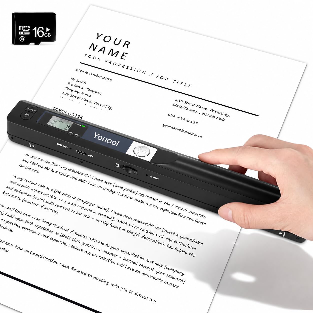Handscanner Dokumentenscanner, A4 900 DPI Hohe Auflösung Farbfoto Portable Scanner, JPG/PDF Format USB 2.0 Mobiler Scanner Tragbarer Dokumentenscanner für Dokumente Quittungen Fotos (Schwarz) | Hohe Auflösung Portable Scanner USB 2.0 Mobiler Scanner Tragb