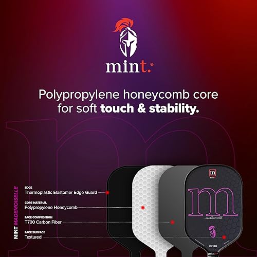 Miniatura 2 de Mint Sport Mademoiselle - Pala de pickleball T700 de fibra de carbono con núcleo de polipropileno de 0.63 pulgadas, superficie giratoria