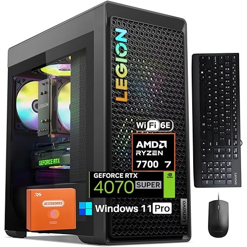 Lenovo Legion T5 Gen 8 Gaming Tower Desktop PC, AMD Ryzen 7700(Beat i9), NVIDIA RTX 4070 Super 12GB GDDR6X, 32 GB DDR5, 2 TB SSD, WiFi 6E, BT5.3, Windows 11 Pro, KB & Mouse Set