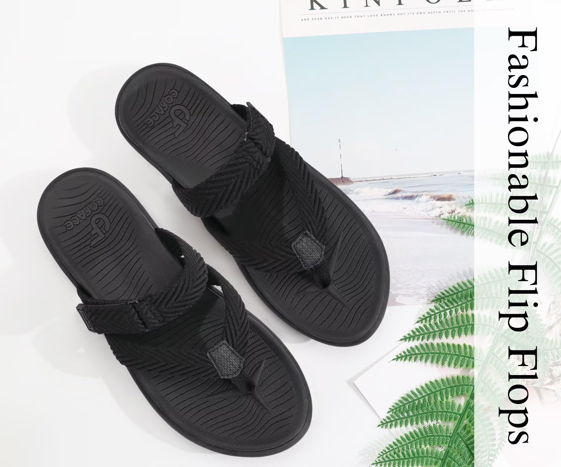 COFACE Orthopedique Tongs Femme Confortable Soutien Voûte Plantaire été Plage Piscine Tongue Legere Yoga Mat Tissu Flip Flop Antidérapante Caoutchouc Semell