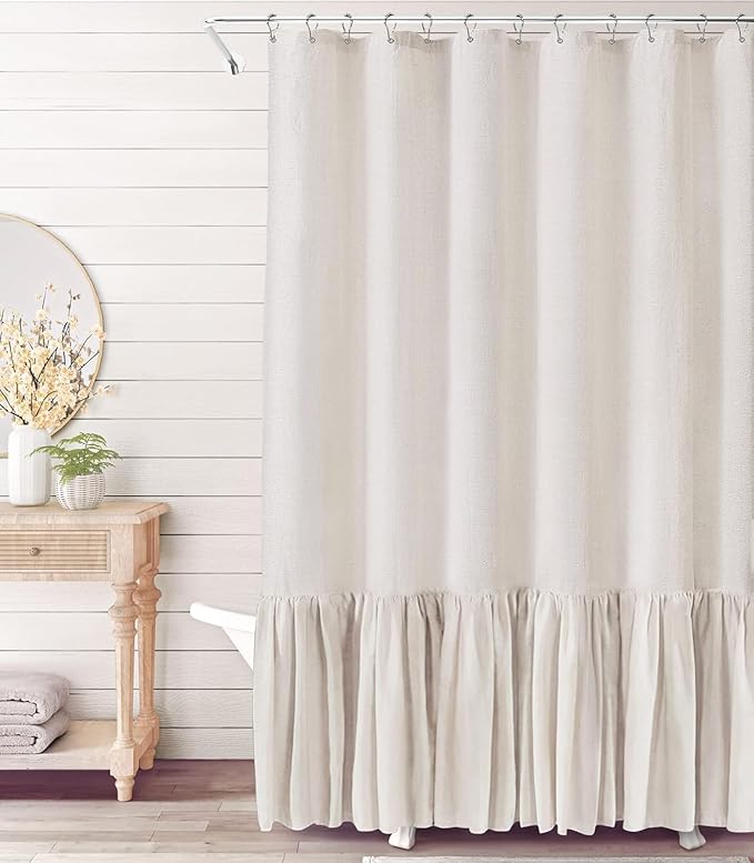 Shower Curtain Ruffle Linen Textured 72" W x 84" L