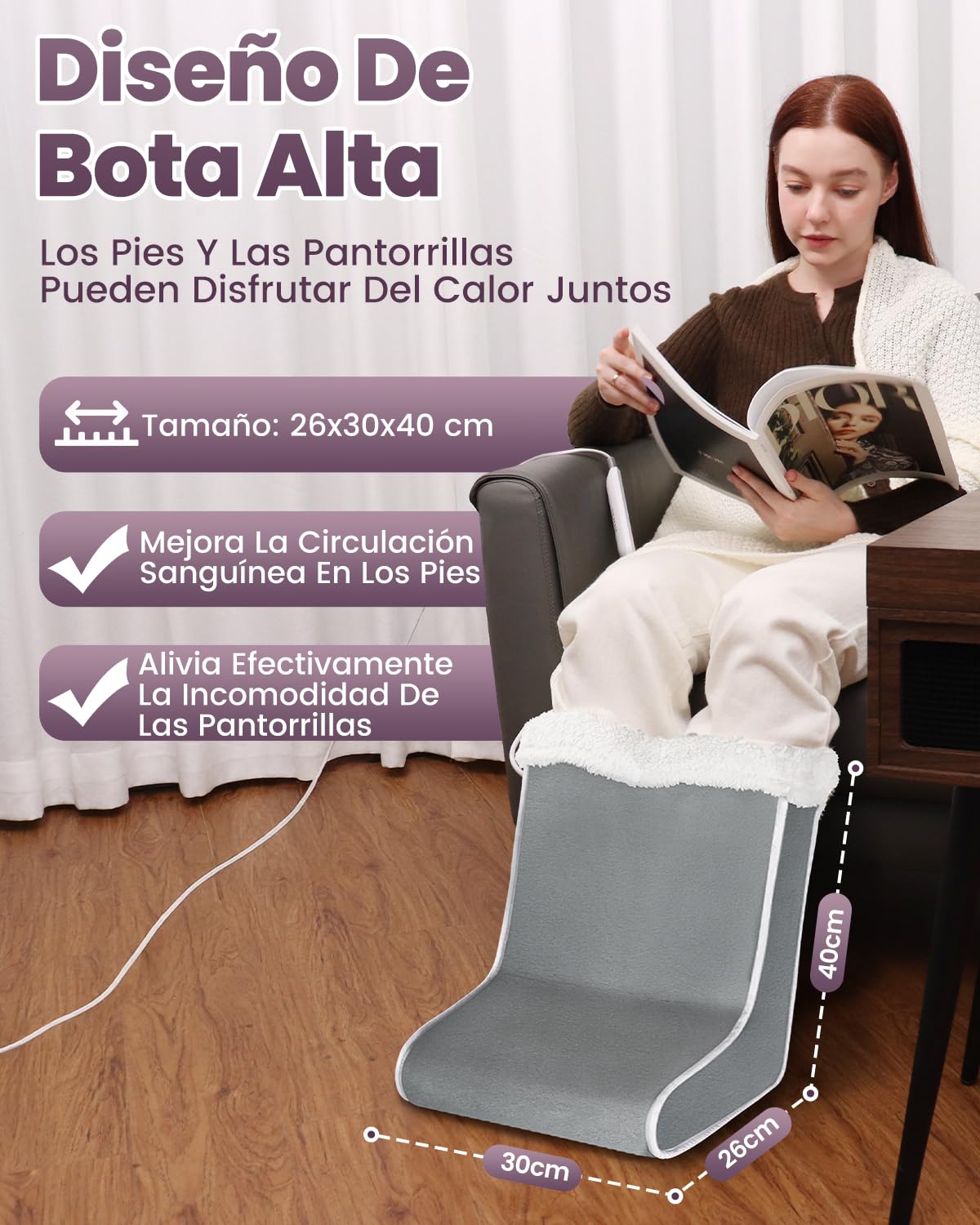 Qfun Calienta Pies Electrico, Calentamiento Rápido Calentador de Pies con 6 Niveles de Temperatura y 4 Temporizadore, Calientapiés Casa para Adultos con Forro Extraíble y Lavable, Apagado Automático