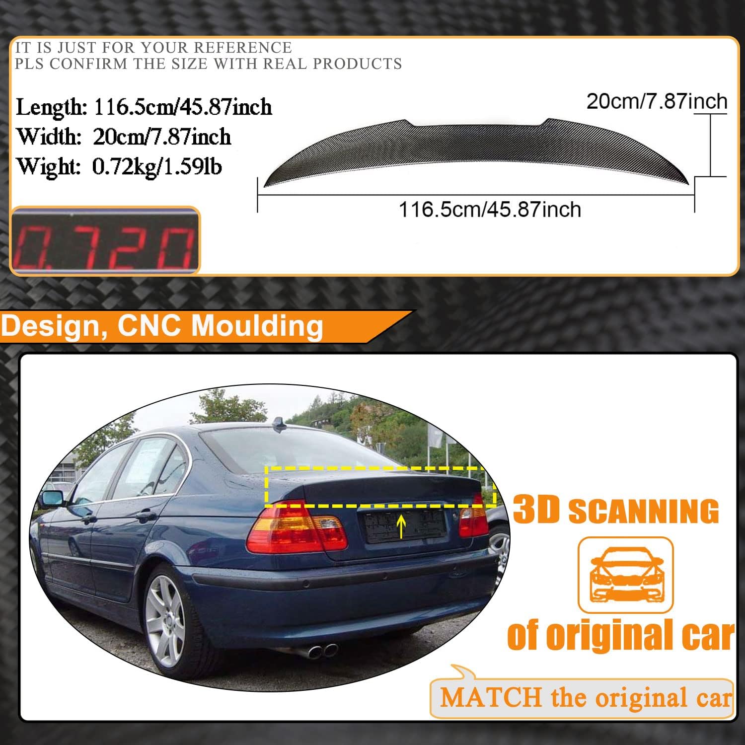 MCARCAR KIT Carbon Fiber Trunk Spoiler for BMW 3 Series E46 Sedan 1998-2005 4Door Auto Rear Boot Lid Highkick Duckbill Spoiler Wing Lip 316i 318i 320i 323i 325i 328i 330i M3 Factory Outlet