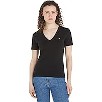 Tommy Hilfiger Donna T-Shirt Maniche Corte New Slim Cody con Scollo a V