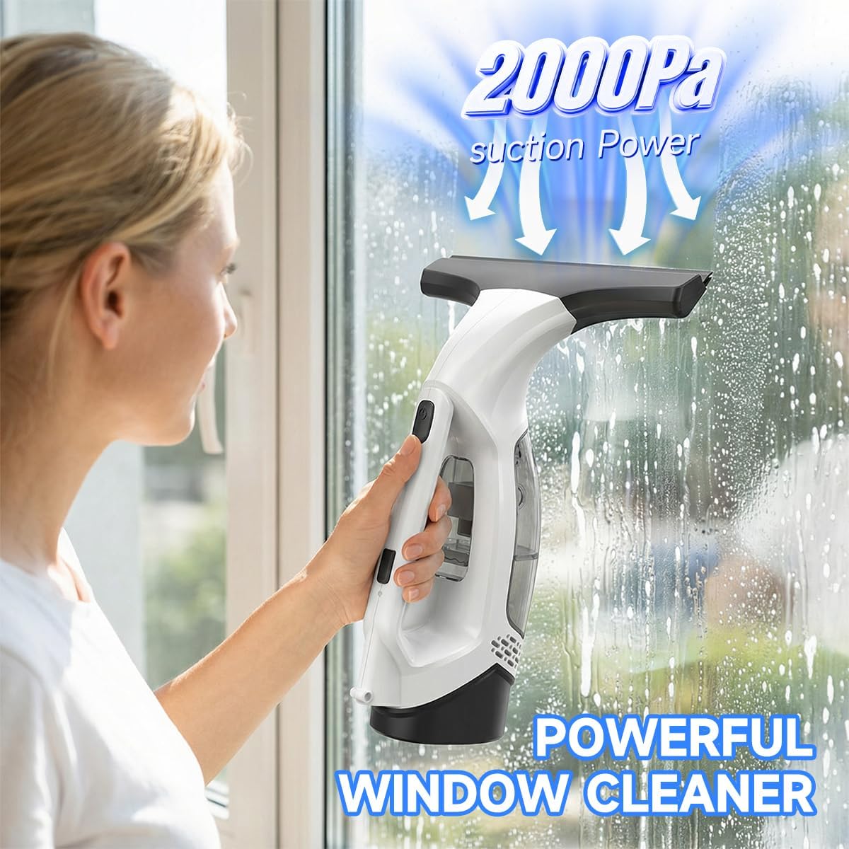 Cordless Window Vacuum Squeegee with Extension Pole Electric Window Cleaner Tool 11 inchs Electric Window Vacuum Shower Squeegee for Shower Door, High Window, Tile and Car Windshield