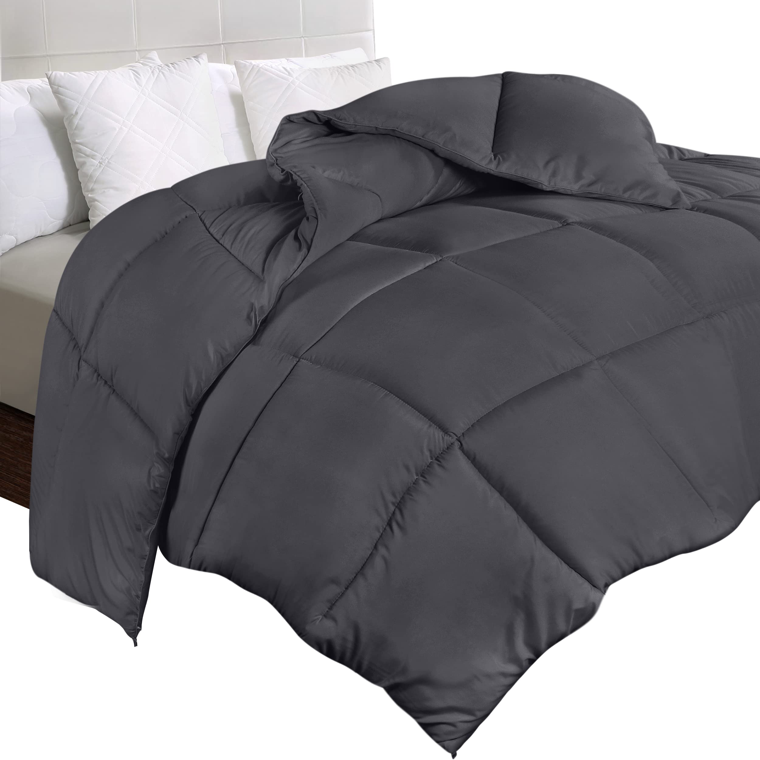 Utopia Bedding Comforter Duvet Insert - Quilted Comforter with Corner Tabs - Box Stitched Down Alternative Comforter (Queen, Grey)