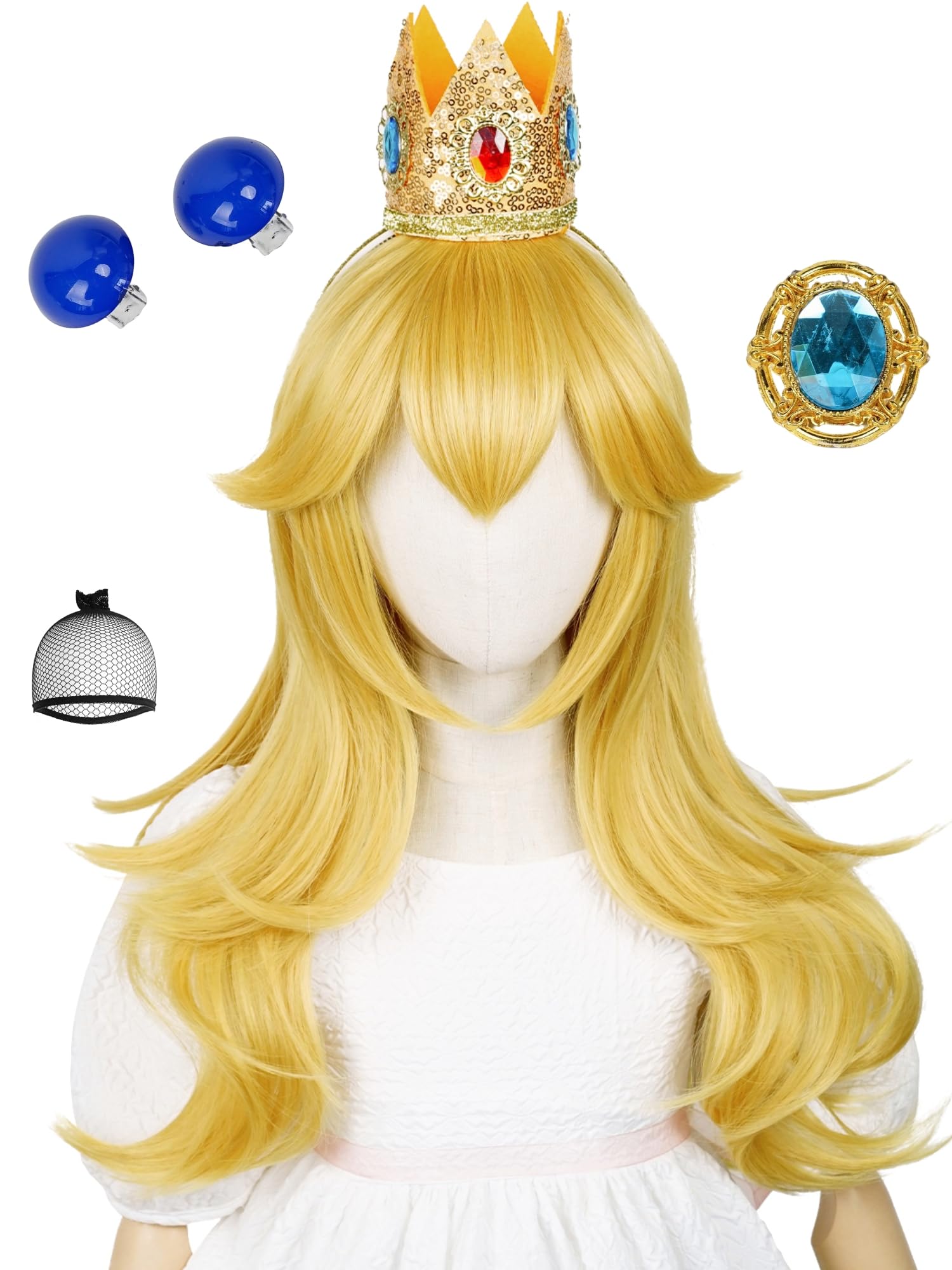 Half and Half Long Blonde Curly Princess Wig with Bangs 22'' Golden Wave Wigs for Halloween Costumes Party
